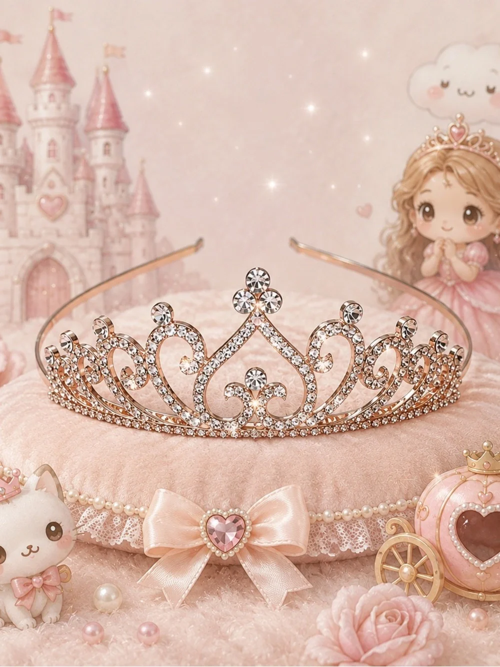 Rose Gold Rhinestone Tiara Princess Crown